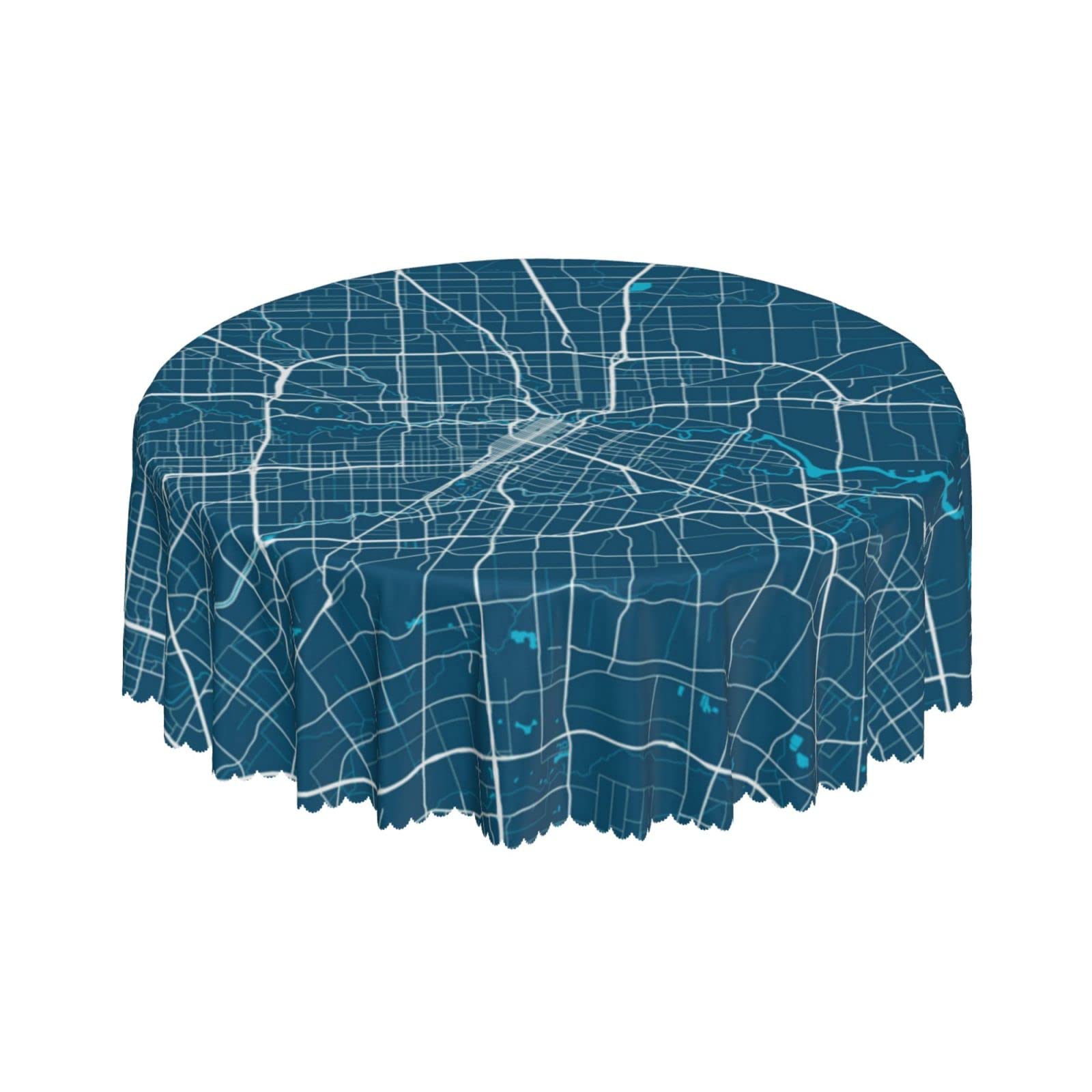 Lsjuee Houston City Map Blue Round Tablecloth 60 Inch Printed Washable Tablecloth for Dining Party Holiday Fall Home Decorative