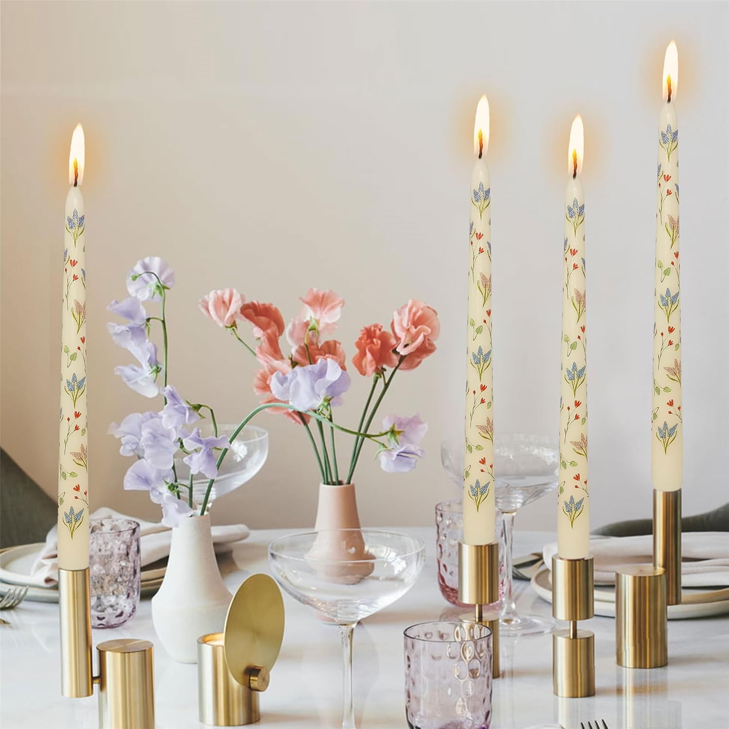 4pcs Dripless Taper Candle Meditation Candles,20 Minute Mini Prayer Candlestick Pure Beeswax Candles with Brass Candle Holder for Yoga & Spiritual Rituals