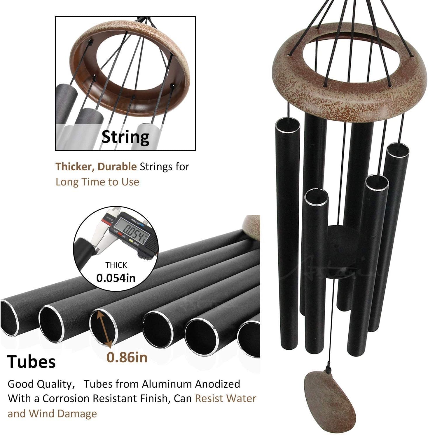 ASTARIN Wind Chimes Outdoor Large Deep Tone, Memorial Wind Chimes Outdoor, Gifts for Housewarming/Mother Day/Christmas, Outdoor Decor for Patio, Garden, Yard, Home, Black Wind Chime