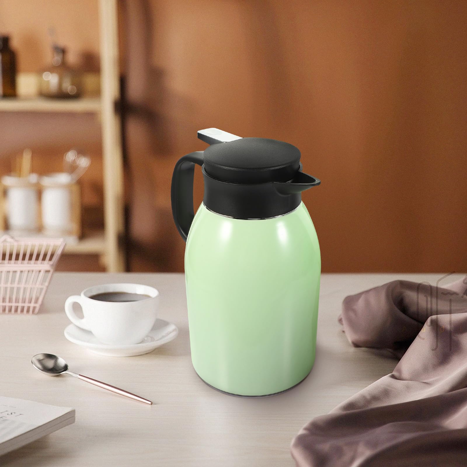 Borraccia Termica in Acciaio Inossidabile 1.6l con Manico Antiscottatura Bottiglia D'acqua a Doppia Parete per Casa e Ristorante Design Semplice e Capiente