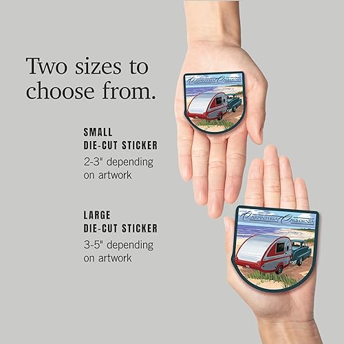 Miniatura 6 de Adhesivo troquelado Carpinteria, California, Retro Camper on Beach, vinilo adhesivo de contorno de 3 a 6 pulgadas, (calcomanía impermeable para