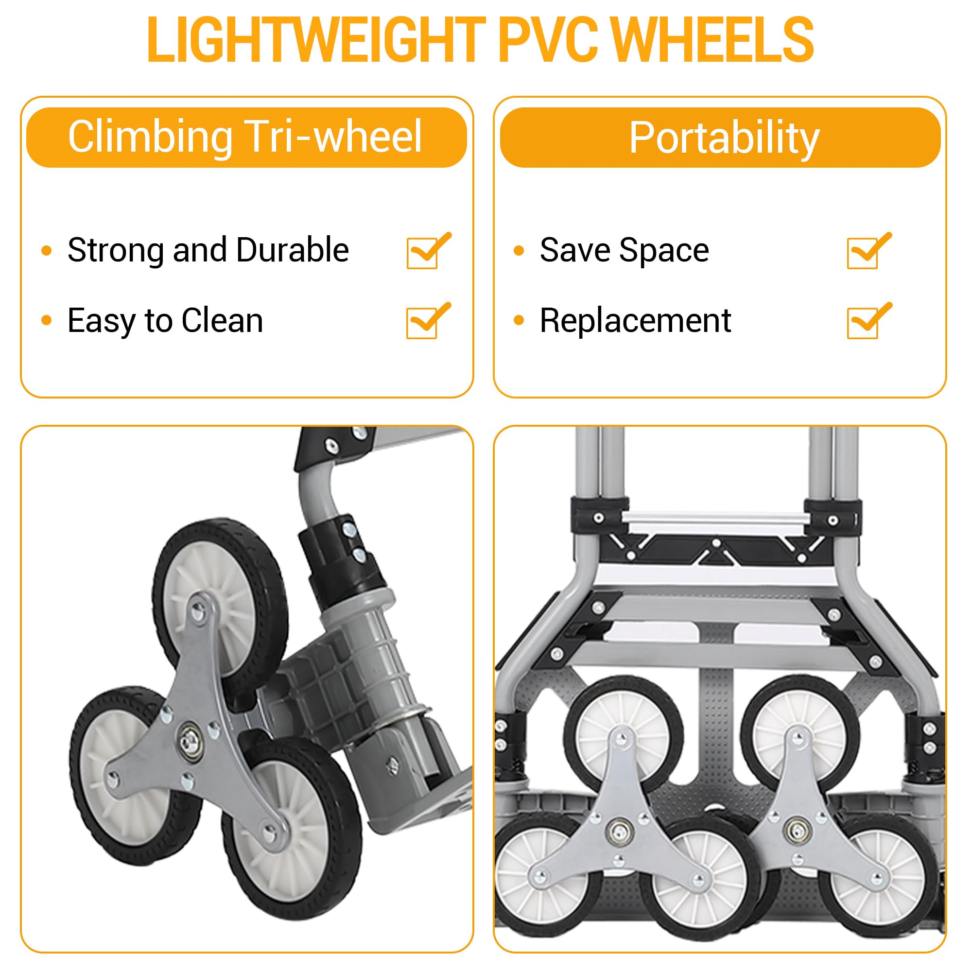 Carrello a mano salire le scale per impieghi gravosi 10 ruote carrello pieghevole alluminio maniglia telescopica capacità carico 180 libbre Ideale per traslochi shopping ufficio Fondo 4 ruote