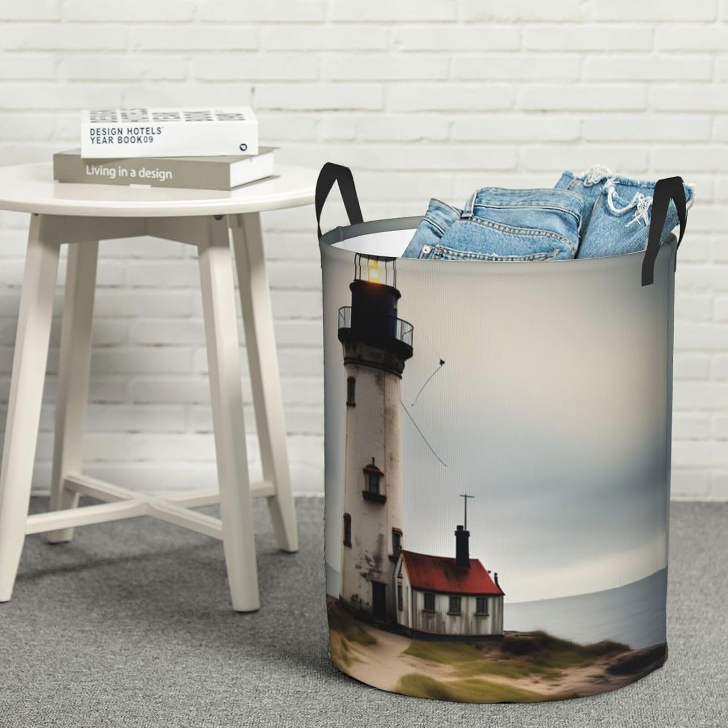 Old Lighthouse-Standard-Scale-2_00x Print Circular Protable Storage Bin,Basket For Laundry Hamper With Handles Bedroom Clothes