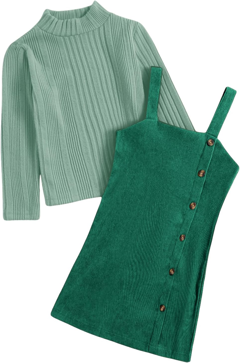 MakeMeChic Toddler Baby Girl Fall Winter Christmas Outfits Mock Neck Top and Corduroy Overall Dress Sets