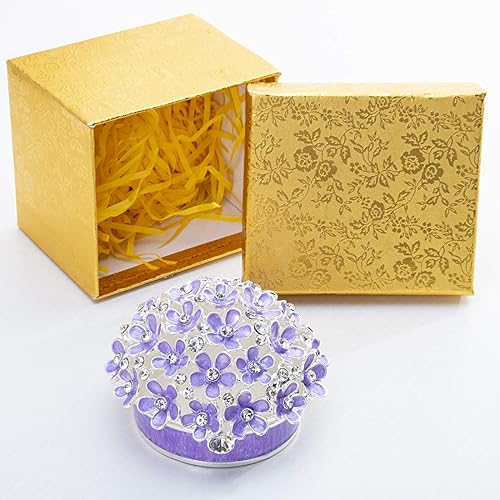 Miniatura 7 de YU FENG Cajas de baratijas con bisagras de 3 pulgadas con cristal esmaltado morado Forget Me Not Flower Butterfly Barinket Joyero para mujeres