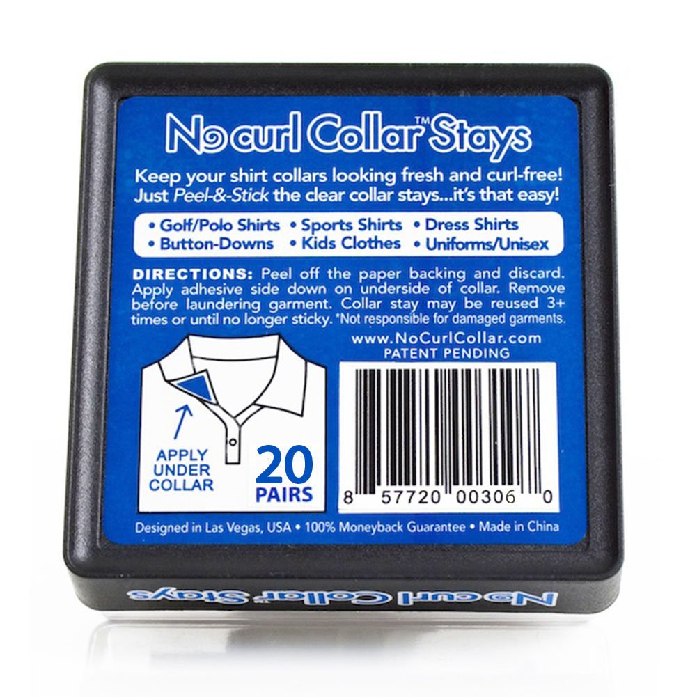 NO CURL Collar Stays/Stiffeners/Bones - Men/Women Must Have Polo Shirt Accessory 20-Pairs Box