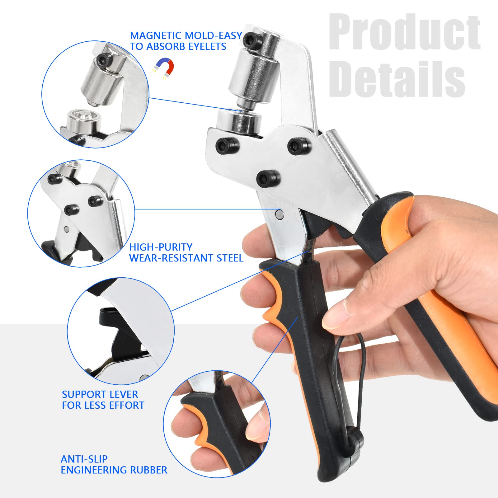 Grommet Tool Kit, 3/8 Inch Handheld Eyelet Kit Manual Grommet Press Machine With 500 Pcs 10 Mm Grommets