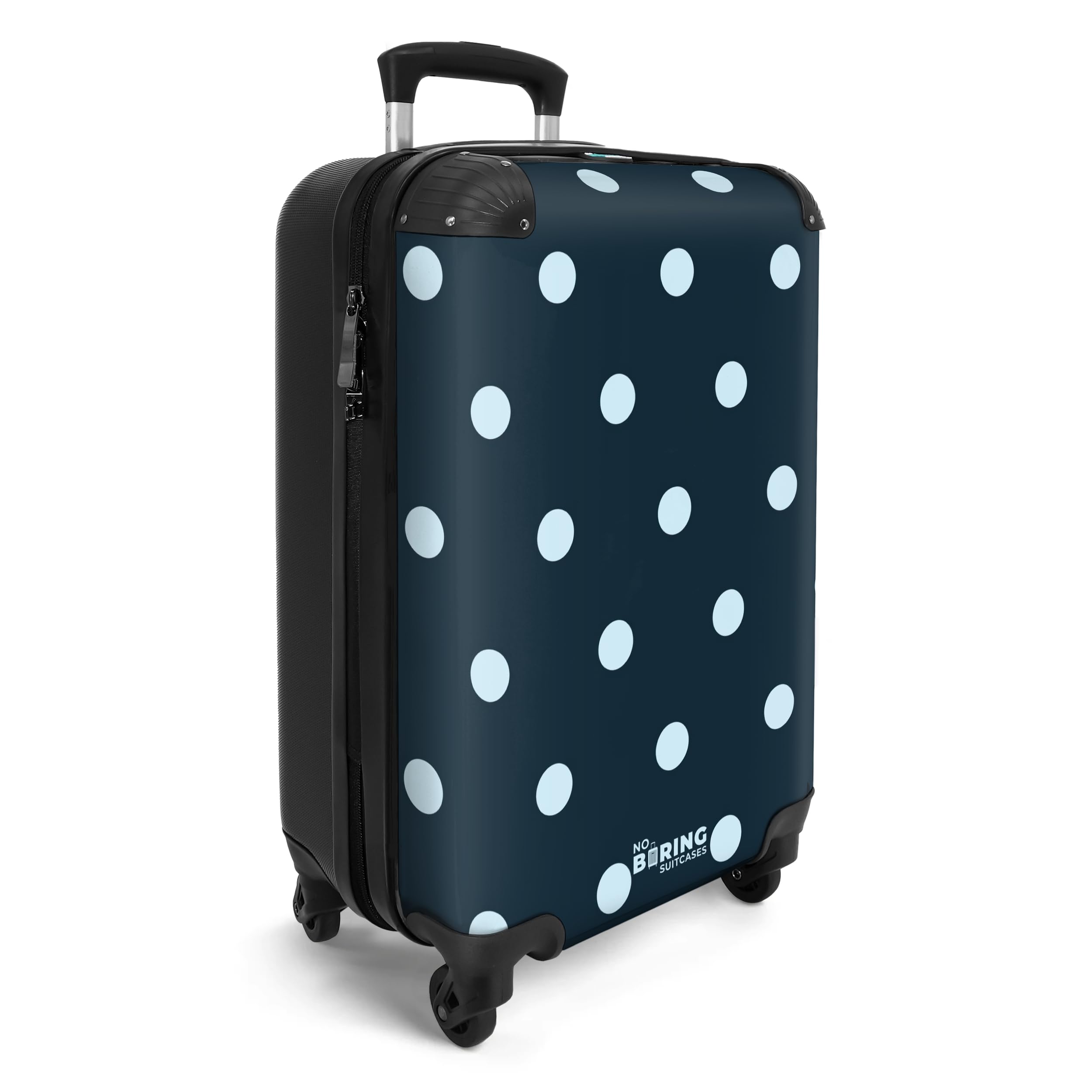 NoBoringSuitcases.com® Handgepäck Koffer 55x35x20 cm Trolley Carry on Handgepäckkoffer 4 Rollen Leicht Kabinentrolley Hartschalenkoffer Muster - Punkte - Hell - Blau