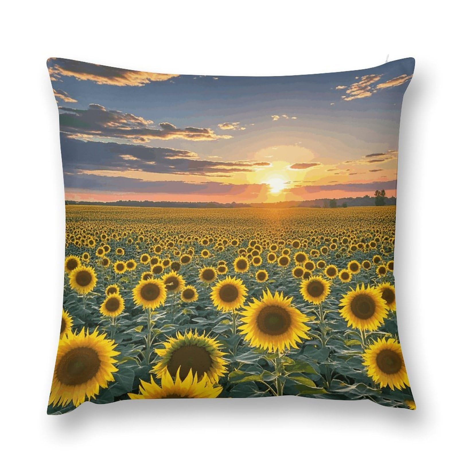 Dreamlike Sunset Of A Sunflower Field Throw Pillow Cover with Hidden Zipper Farmhouse Couch Pillow Cover Cozy Soft Short Plush Cushion Case Fashion Square Decorative Pillow Cover for Living Room