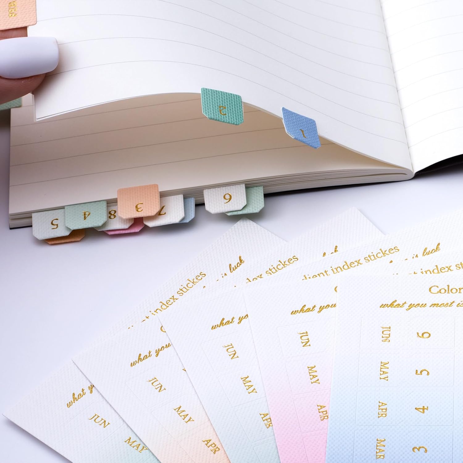 Joez Wonderful 10 Sheets Planner Monthly Tabs, Self Adhesive Tabs Stickers, Planners Index Tabs Calendar Tabs for Planners, Office, Study, Notebook (180 Pcs, Gradient) image 5