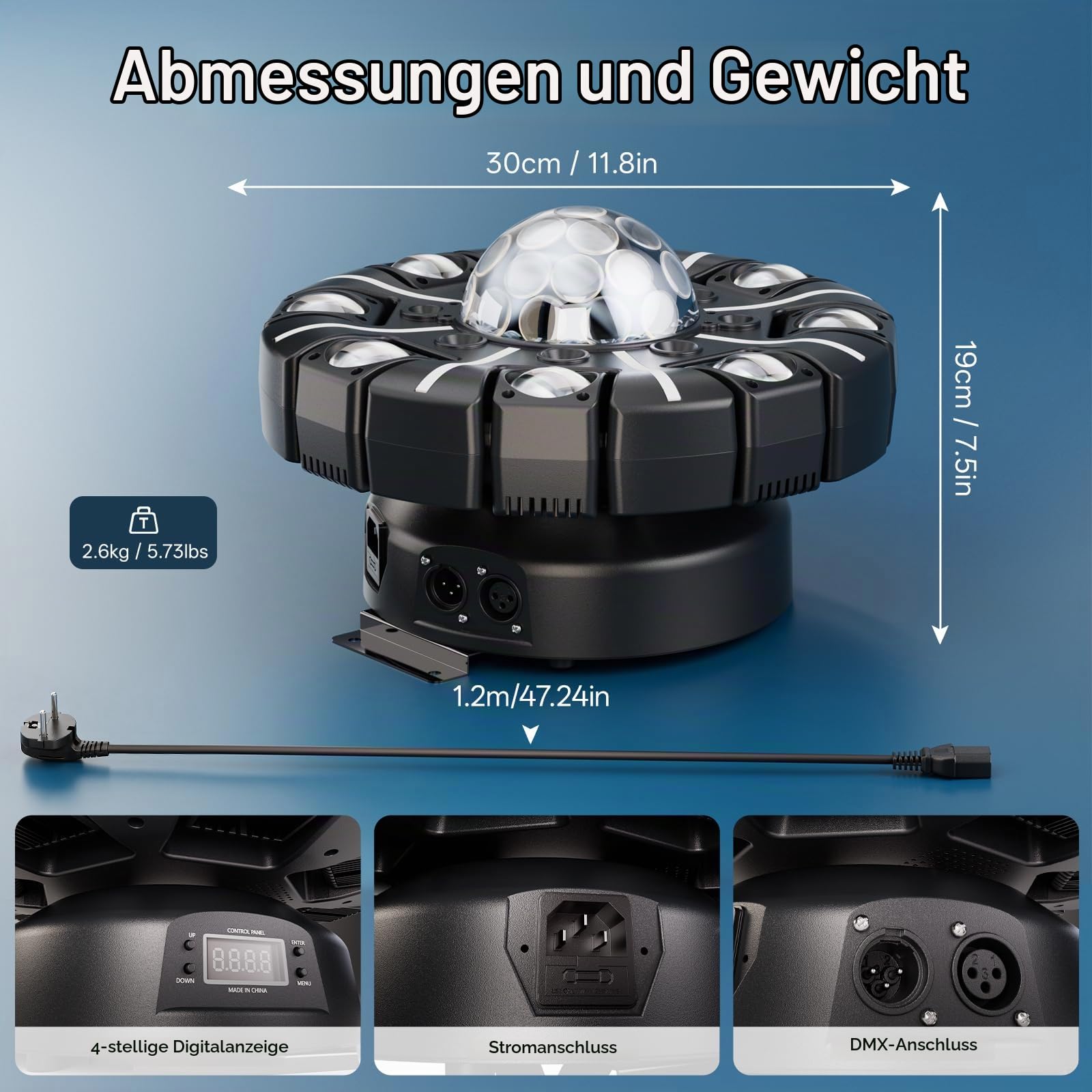 150W Beam Moving Head Bühnenlicht mit Fernbedienung, 8-armige RGBW LED Strahl Partylicht Diskokugel mit Muster DMX512 Stroboskop Soundsteuerung für Bar DJ Hochzeit Konzert