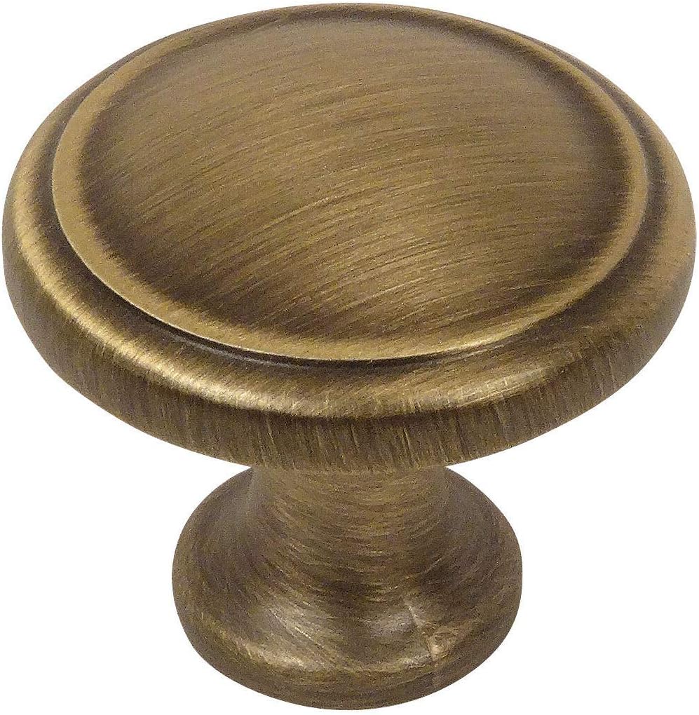 25 Pack 5982BAB Brushed Antique Brass Cabinet Hardware Round Knob - 1-1/8" Diameter