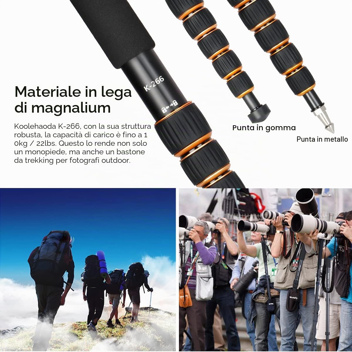 Koolehaoda Fotocamera monopiede con base treppiede in metallo, 6 sezioni altezza regolabile 46-177cm, diametro gamba Φ28 mm per DSLR Videocamera DV Fotografia Carico Max 6 kg