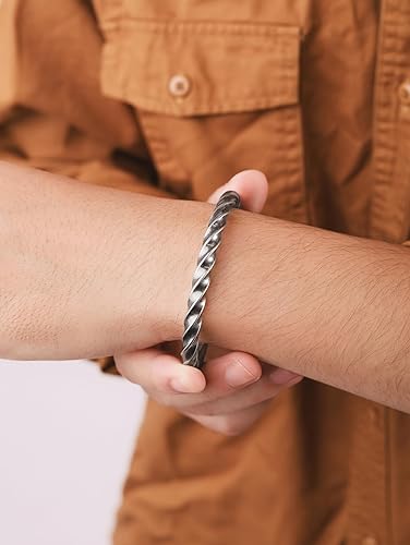 Miniatura 5 de HAQUIL Pulsera retorcida vintage retro para hombres y mujeres (2), Acero inoxidable, No es una piedra preciosa