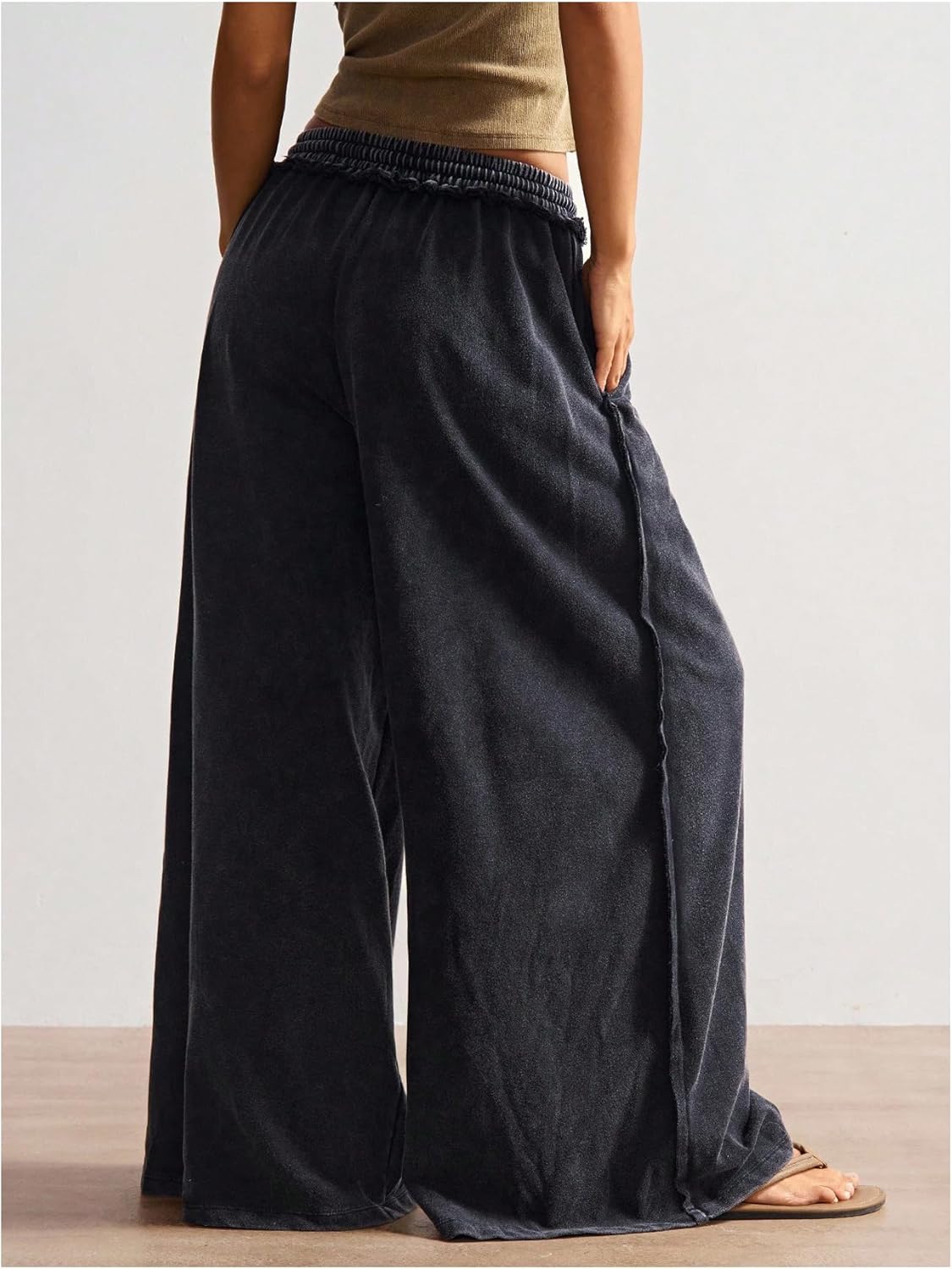 Women's Butterfly Cutout Baggy Pants Y2k Drawstring Waist Wide Leg Loose Trousers with Pockets - Image 3