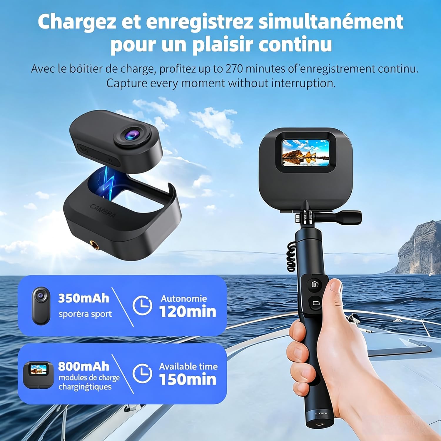 Caméra Mini 1080P, caméra Sport Portable avec 128 Go de Stockage, boîtier de Charge magnétique, POV en Taille Poing, Support magnétique, pour Le vlogging, Enregistrement Quotidien en Voyage