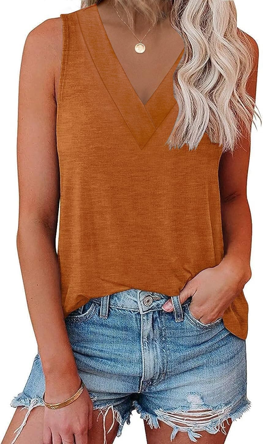 EyMuse Women V Neck Tank Tops Summer Sleeveless Tunic Casual Basic Shirts True Classic Tees Cute Trendy Clothes