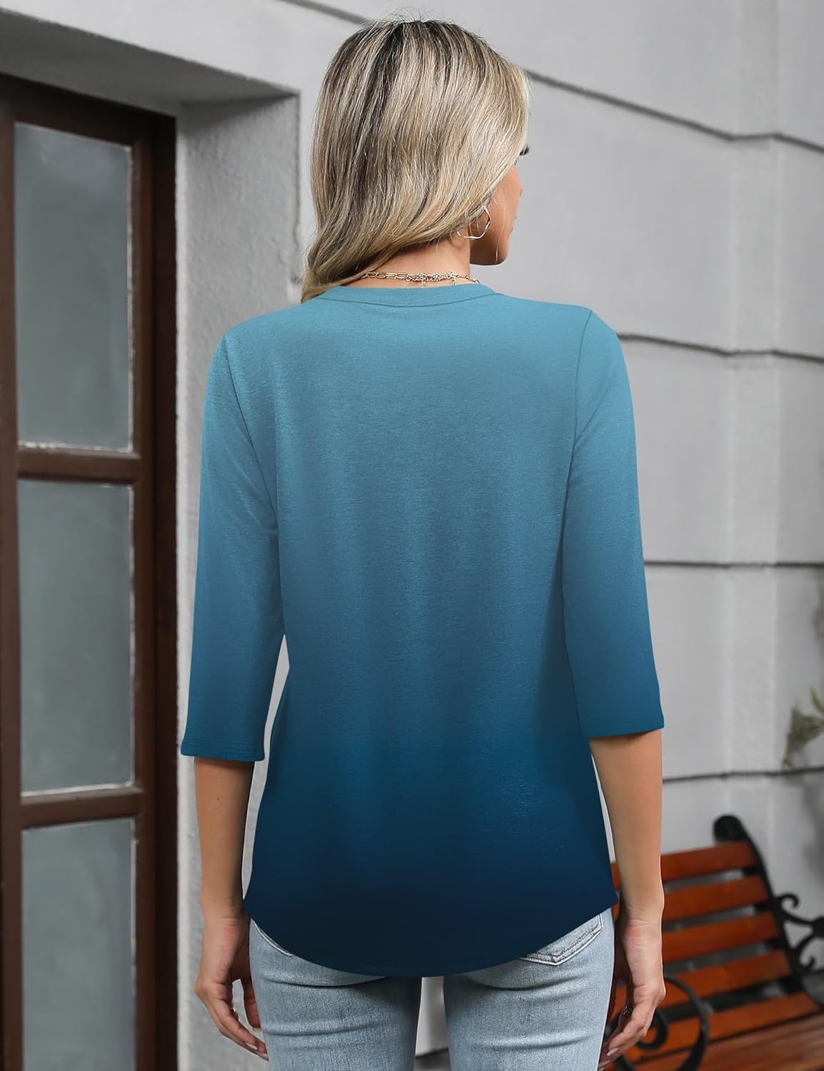 Romanstii Shirts for Women 2026 Spring 3/4 Length Sleeve Womens Tops Dressy Casual Pleated Blouses V Neck Tee Shirts S-3XL - Image 6