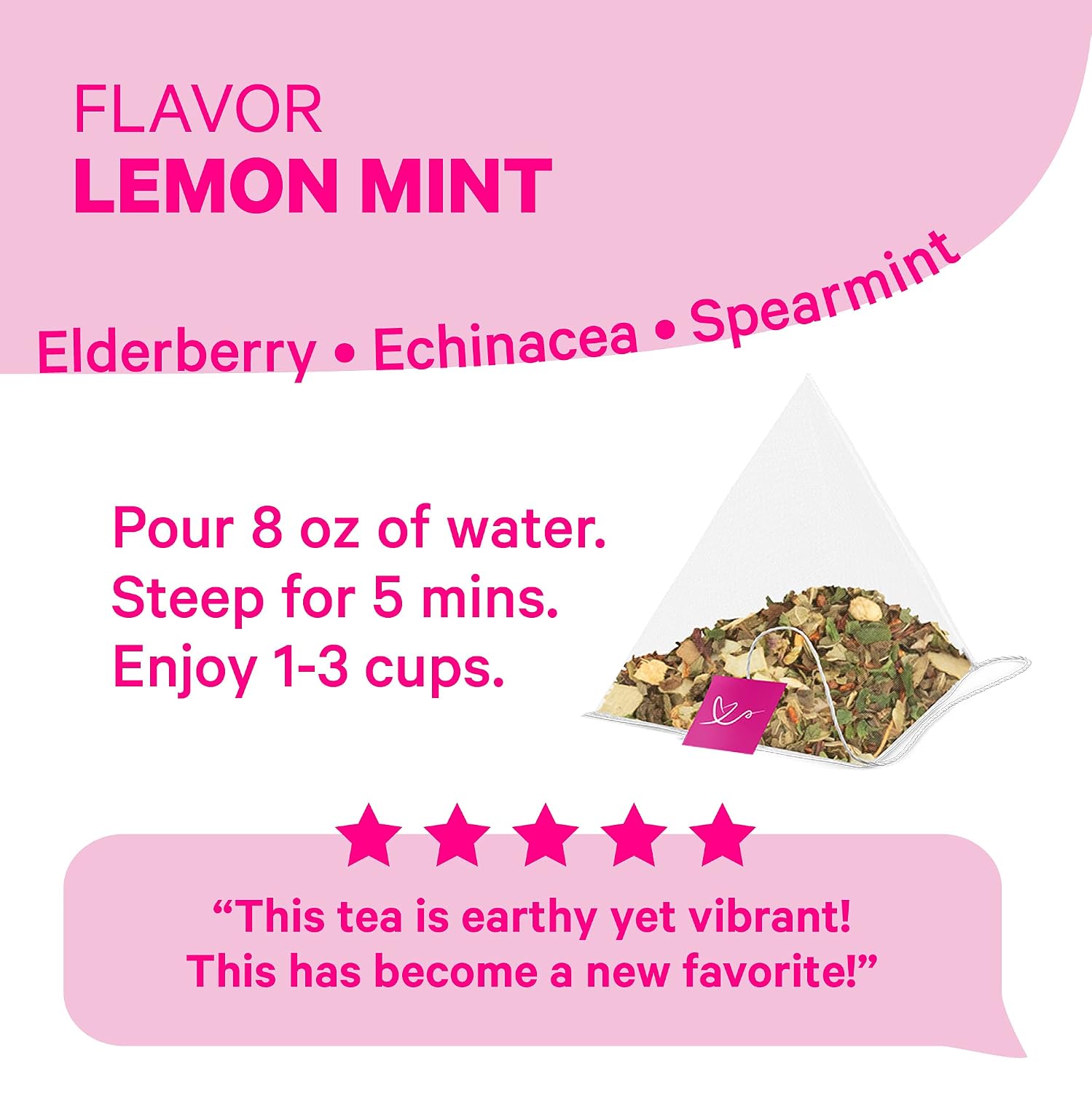 Pink Stork Immune Support Tea: Lemon Mint Wellness Tea, 100% Organic, Supports Immune Defense, Cough + Cold Relief, Echinacea, Elderberry, Women-Owned, 30 Cups
