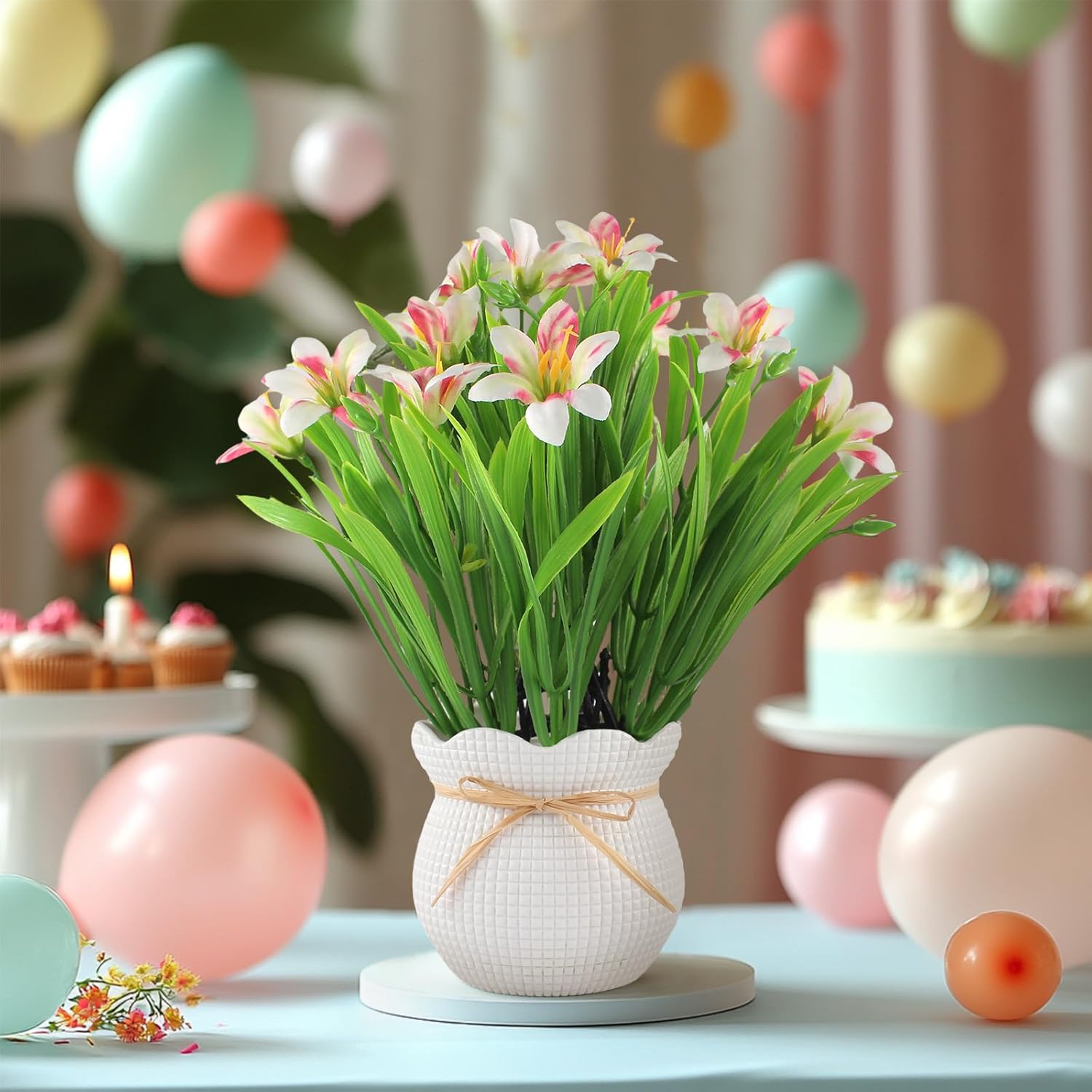 Artificial Flowers Plant UV Resistant Realistic Potted Faux Flowers Lifelike Greenery Maintenance Free Florals Indoor Outdoor Home Office Decor - Image 4