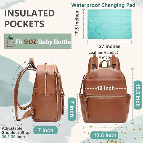 Miniatura 4 de MOMINSIDE Mochila para pañales, soporte organizador de cochecito con portavasos aislados, bolsa de bebé de cuero con 6 bolsillos aislados para mamá