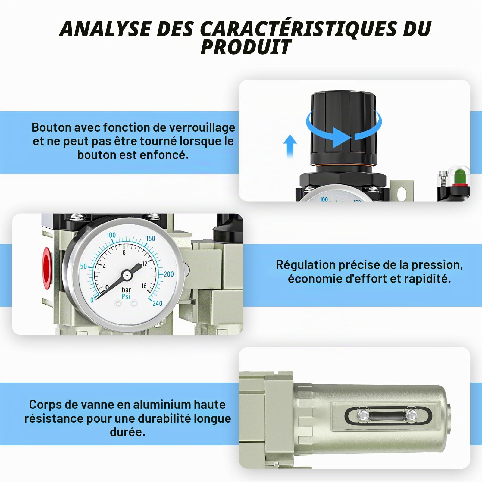 MEANLIN MEASURE 1/2" BSP Système de séchage d'air en 3 étapes de qualité industrielle，drain automatique,sécheur dessiccatif et régulateur d'air pour découpeuse plasma et pulvérisation de peinture
