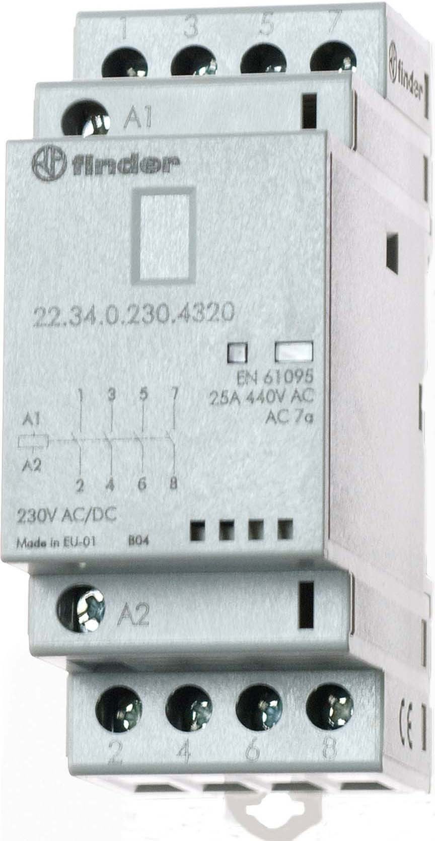 Contactor modular Finder 4na 230v con indicador LED y contactos AgNi de alta durabilidad