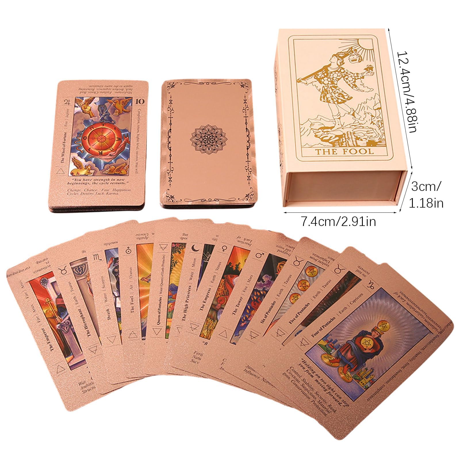 Tarot Cards for Beginners Rose Gold Tarot Cards, Witchy Cauldron Rose Gold Tarots Card with Guide Book, 78 Waterproof Wrinkle Resistant Foil Tarots Decks, Includes Chakras Planets (2Sets)