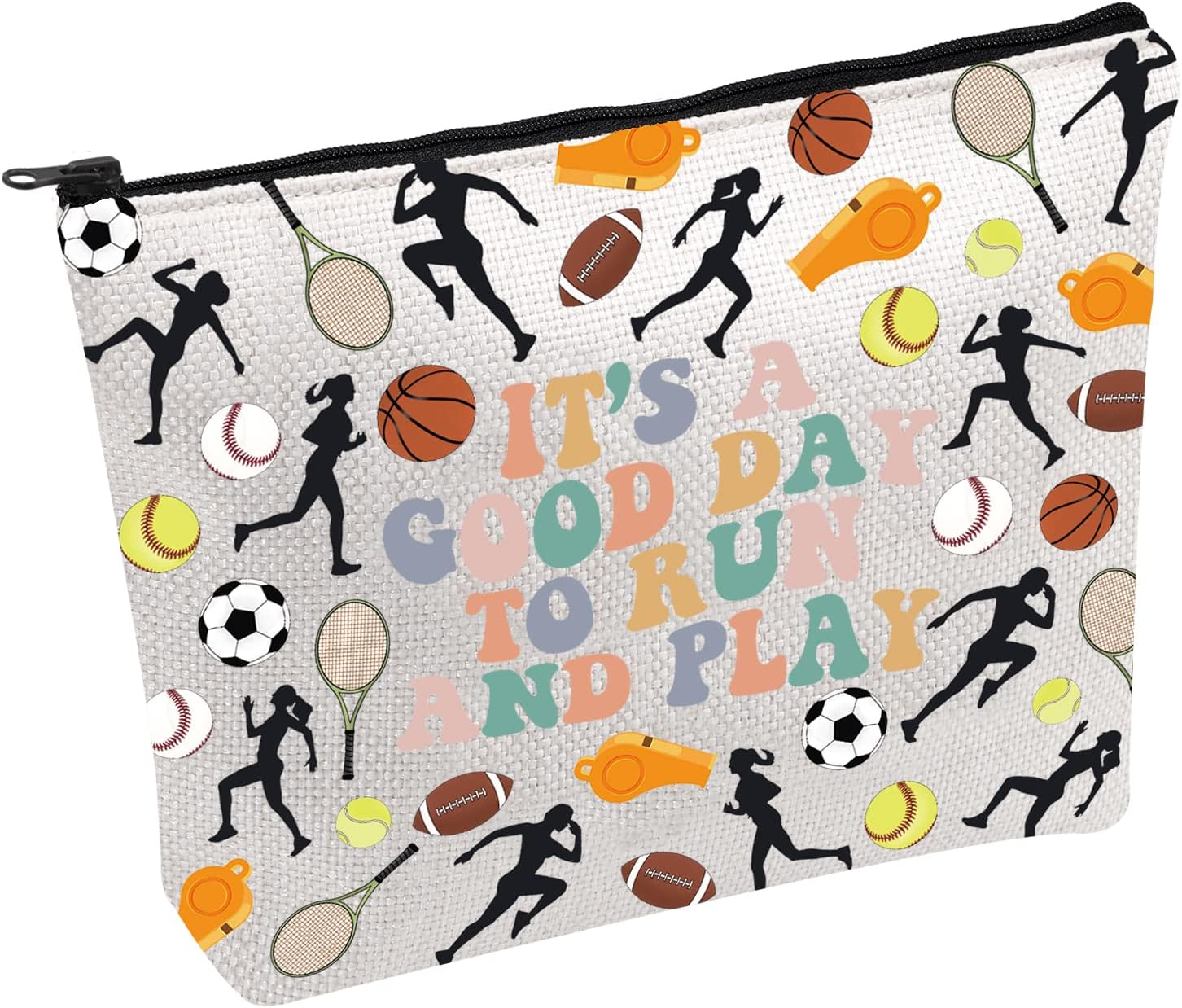 FOTAP PE Teacher Gift Coaches Bag Cosmetic Bag Phys Ed Teacher Bag Teacher s Day Gifts Teacher Appreciation Gift Physical Education Gift (RUN PLAY)
