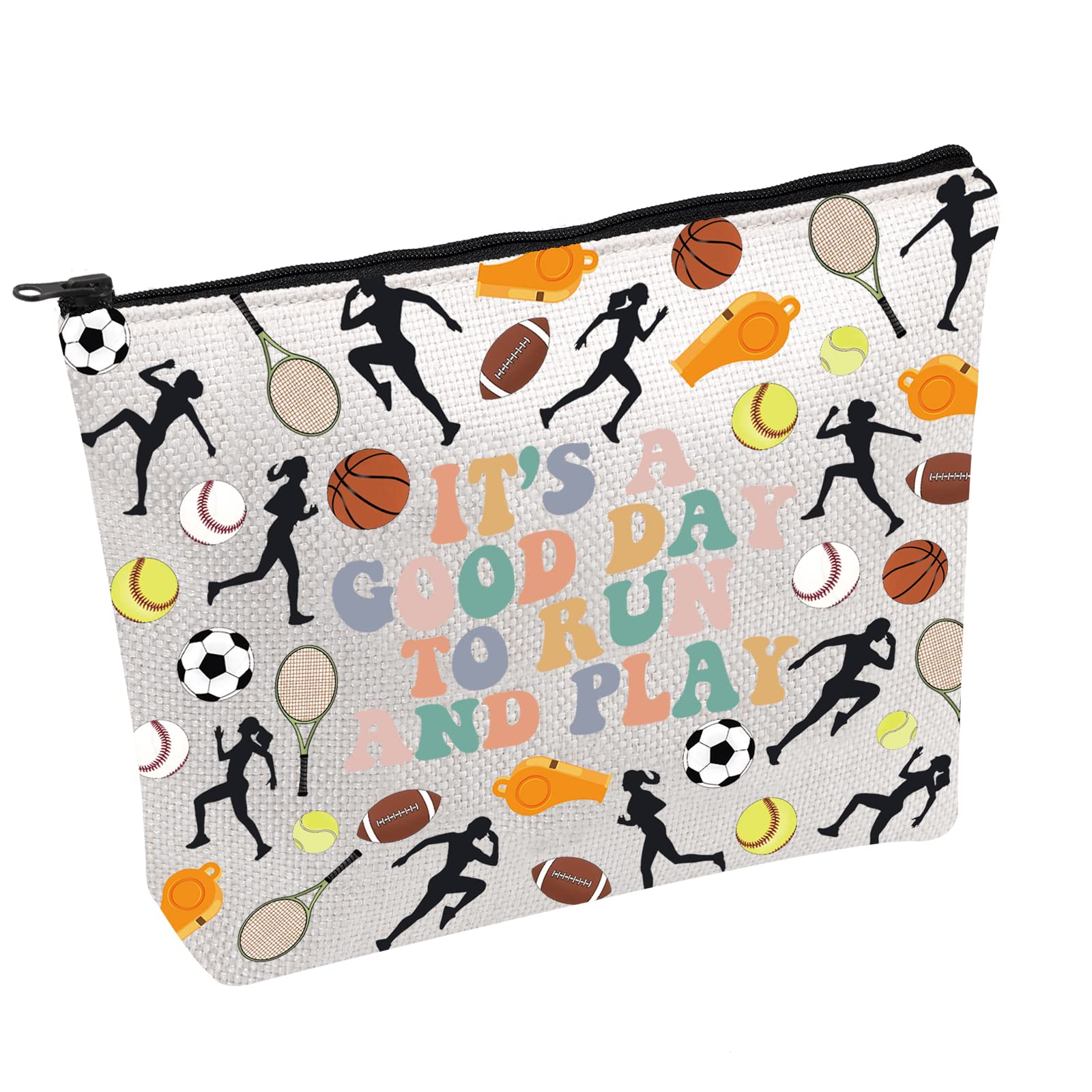 FOTAP PE Teacher Gift Coaches Bag Cosmetic Bag Phys Ed Teacher Bag Teacher s Day Gifts Teacher Appreciation Gift Physical Education Gift (RUN PLAY)