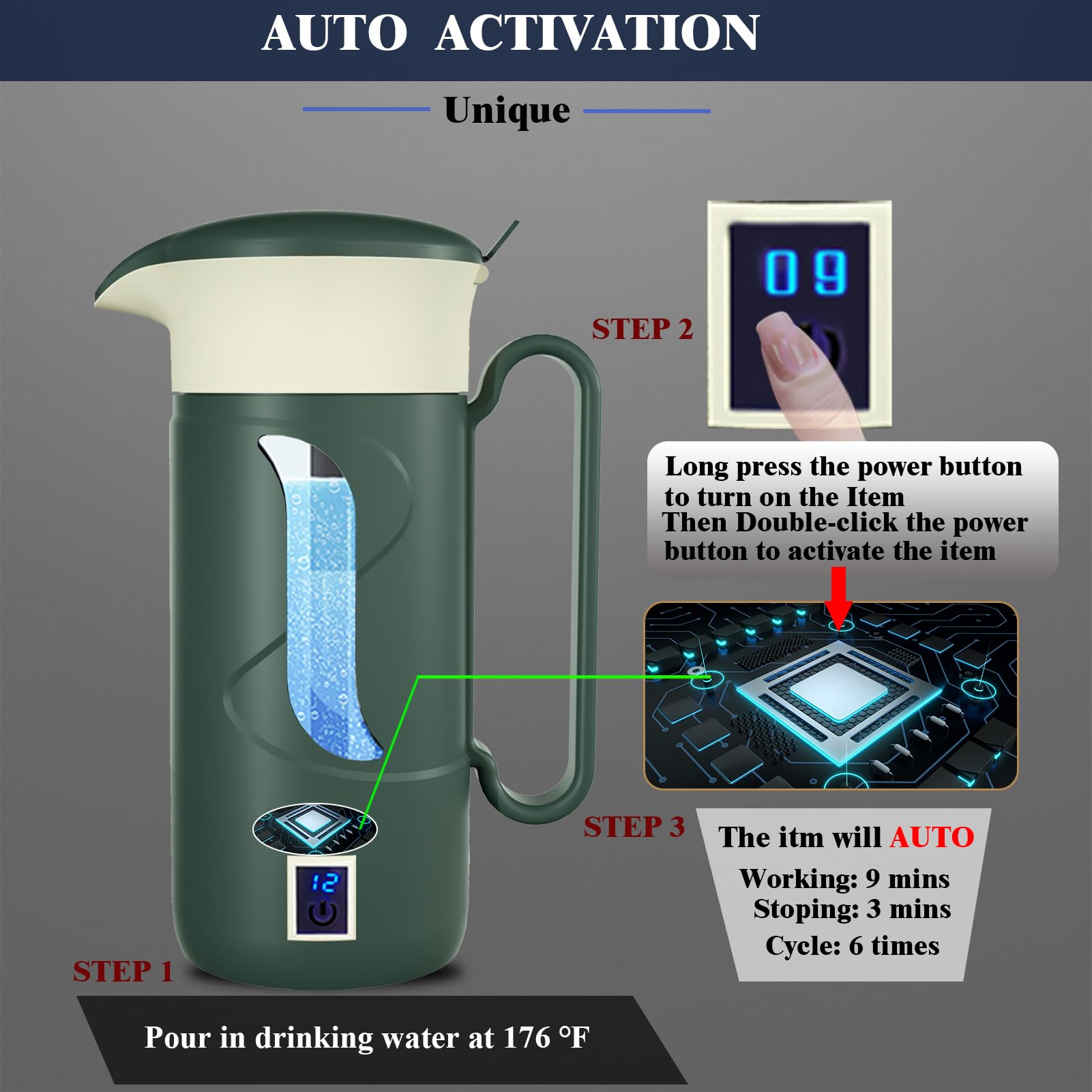 Generador de botellas de agua de hidrógeno, máquina ionizadora con tecnología SPE y PEM (verde oscuro)
