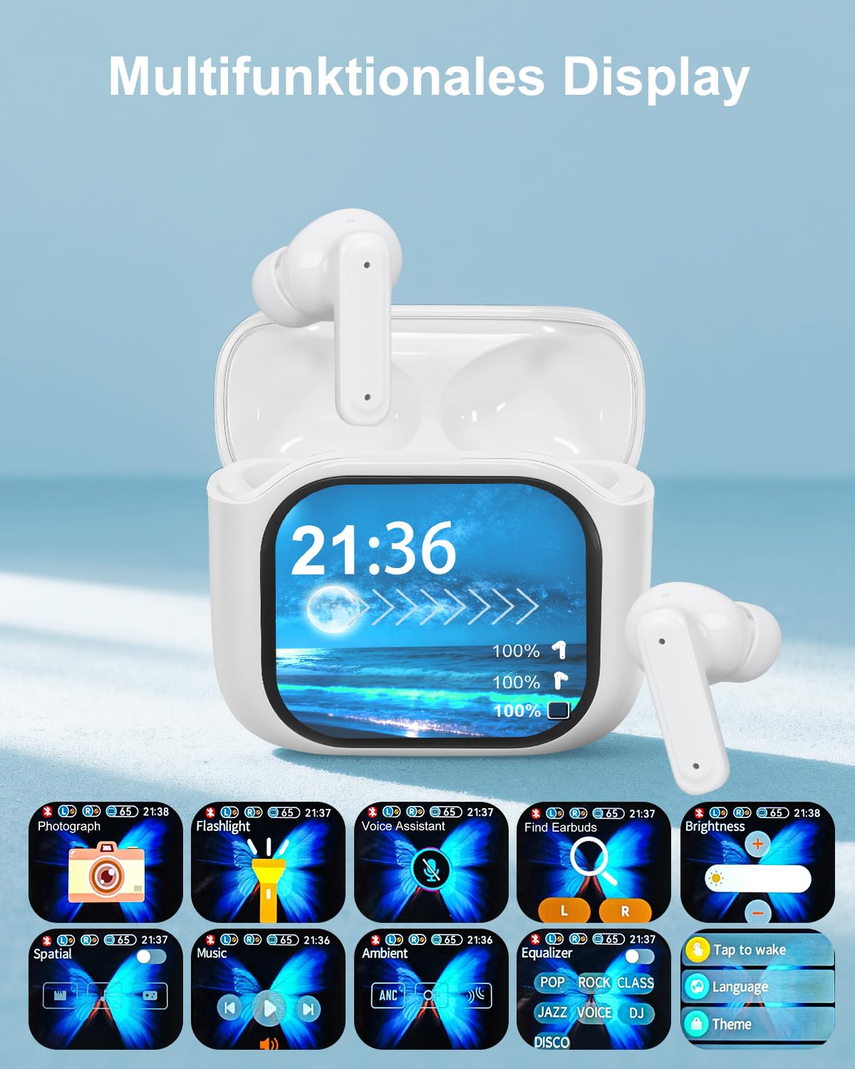 KI Übersetzungskopfhörer Echtzeit, 158 Sprachen für Reisen/Business(Weiß) | LED-Touchscreen, IPX7 Wasserdicht, Bluetooth 5.4, ANC + ENC-Geräuschdämpfung, 48 Stunden Spielzeit, Mehrere Übersetzungsmodi