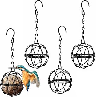 4Pcs Suet Ball Feeder, Hanging Wild Bird Feeder with Metal Hook, Suet Nugget Feeder for Wild Birds, Suet Ball Bird Feed Dispenser Cage, Bird Feeders Attract A Variety of Outdoors Wild Birds