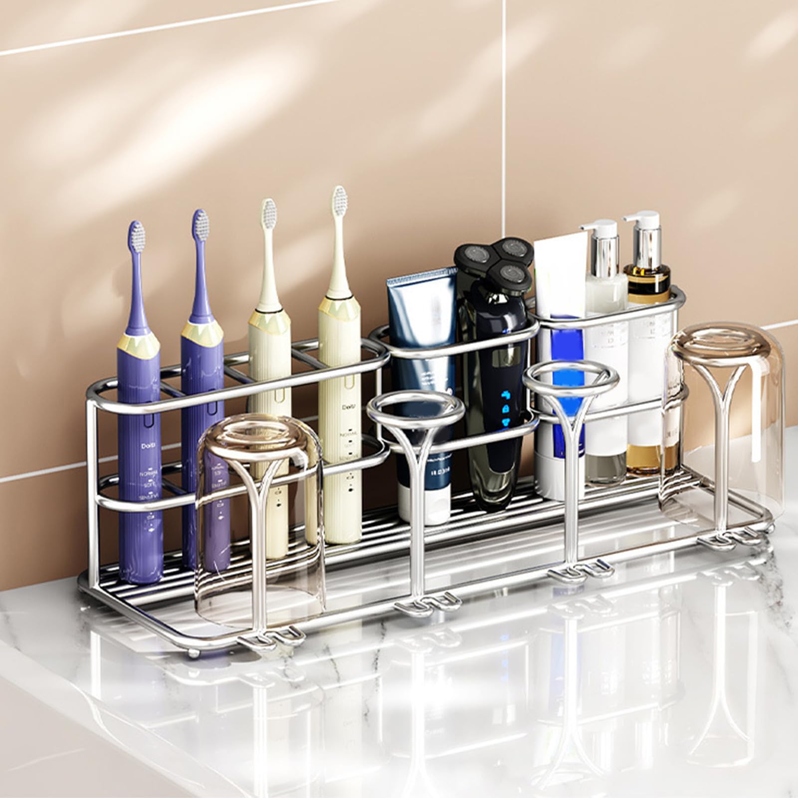 Supporto da parete in acciaio inox per dentifricio e spazzolino da denti, facile installazione, per l'organizzazione del bagno, uso multiuso