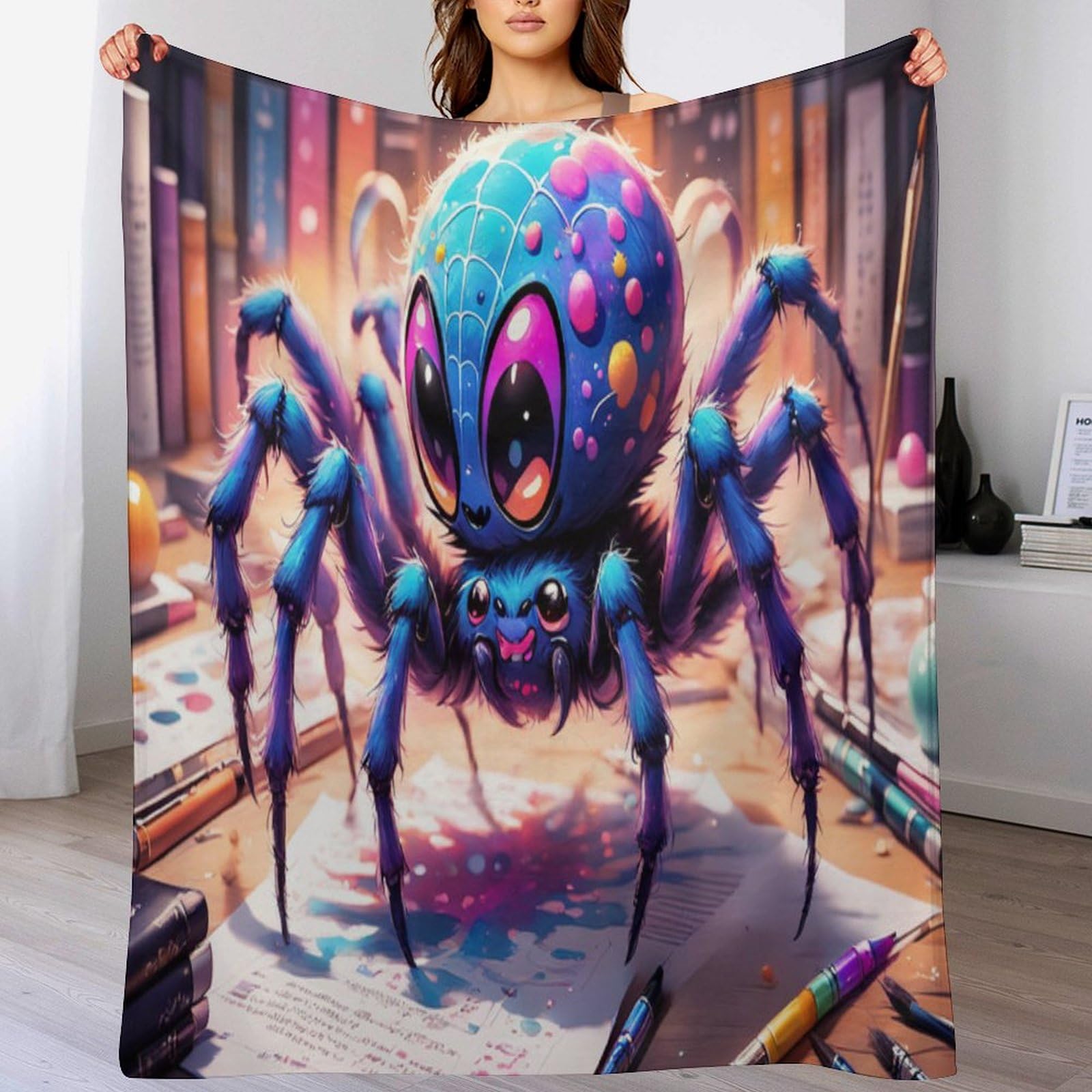 Plaid canapé chaud avec motif araignée pour vos soirées cinéma en hiver