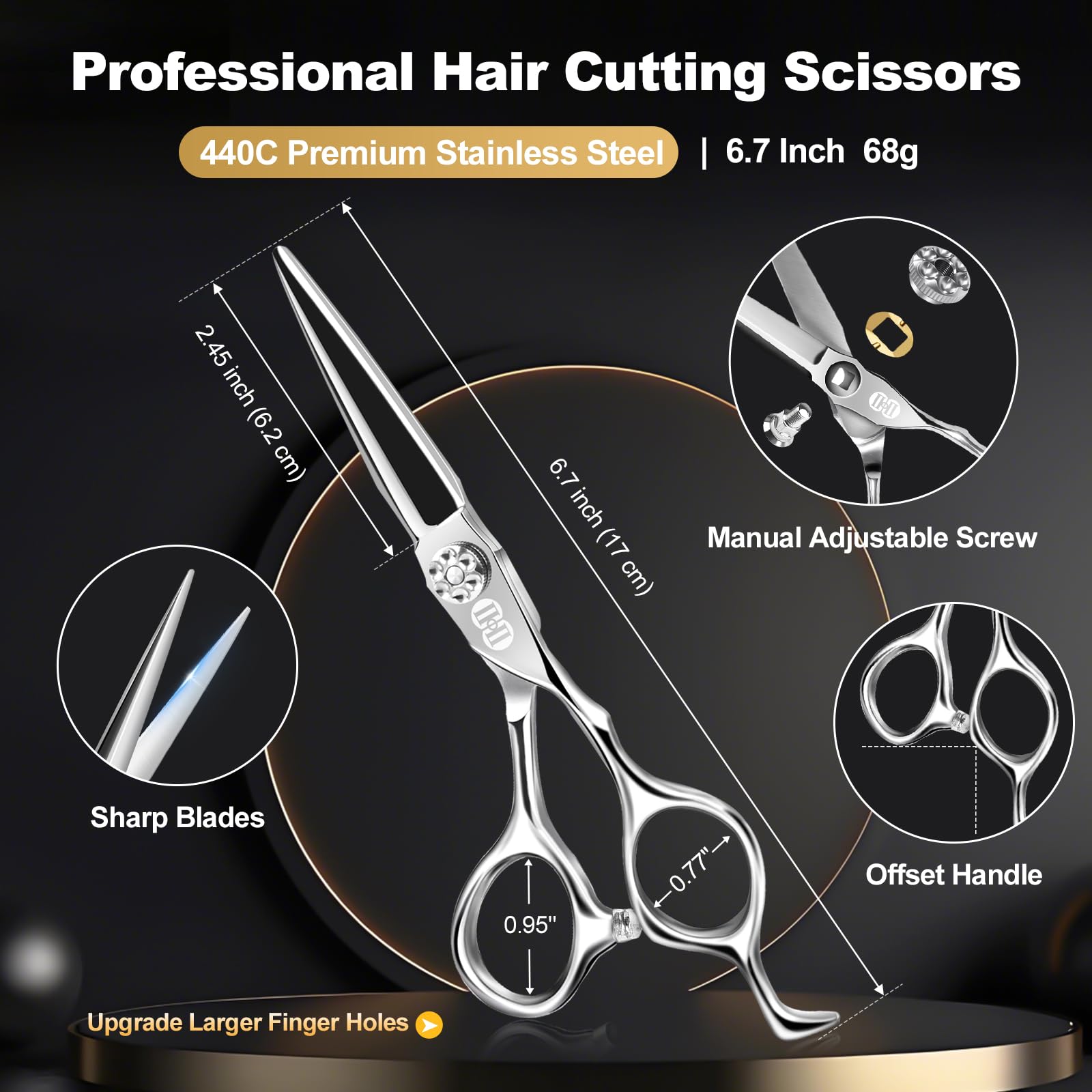 CIICII Professional Hair Cutting Scissors Shears Kit, 440C 6.7 Inch Barber Haircut Scissors Set (Hair Beard Trimming Haircutting Thinning Shears) for Hairdressing Stylist Hairdresser Salon Home