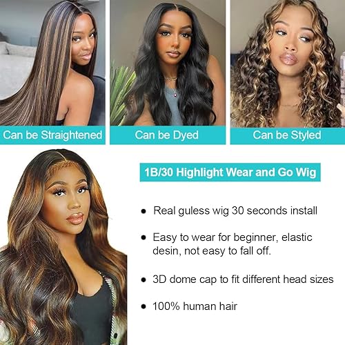 Miniatura 6 de Bele Pelucas de cabello humano sin pegamento, pelucas de encaje frontal ombré, cabello humano 1B27, ondulado, cierre de encaje de 7 x 5, pelucas sin