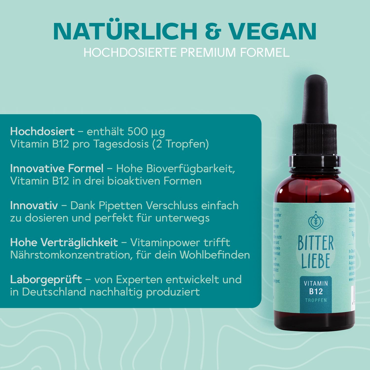 BitterLiebe - Vitamin B12 Tropfen hochdosiert - 500µg B12 pro Tagesdosis - doppelt aktiv mit Methylcobalamin und Adenosylcobalamin - unterstützt die Blutbildung und das Nervensystem (3)
