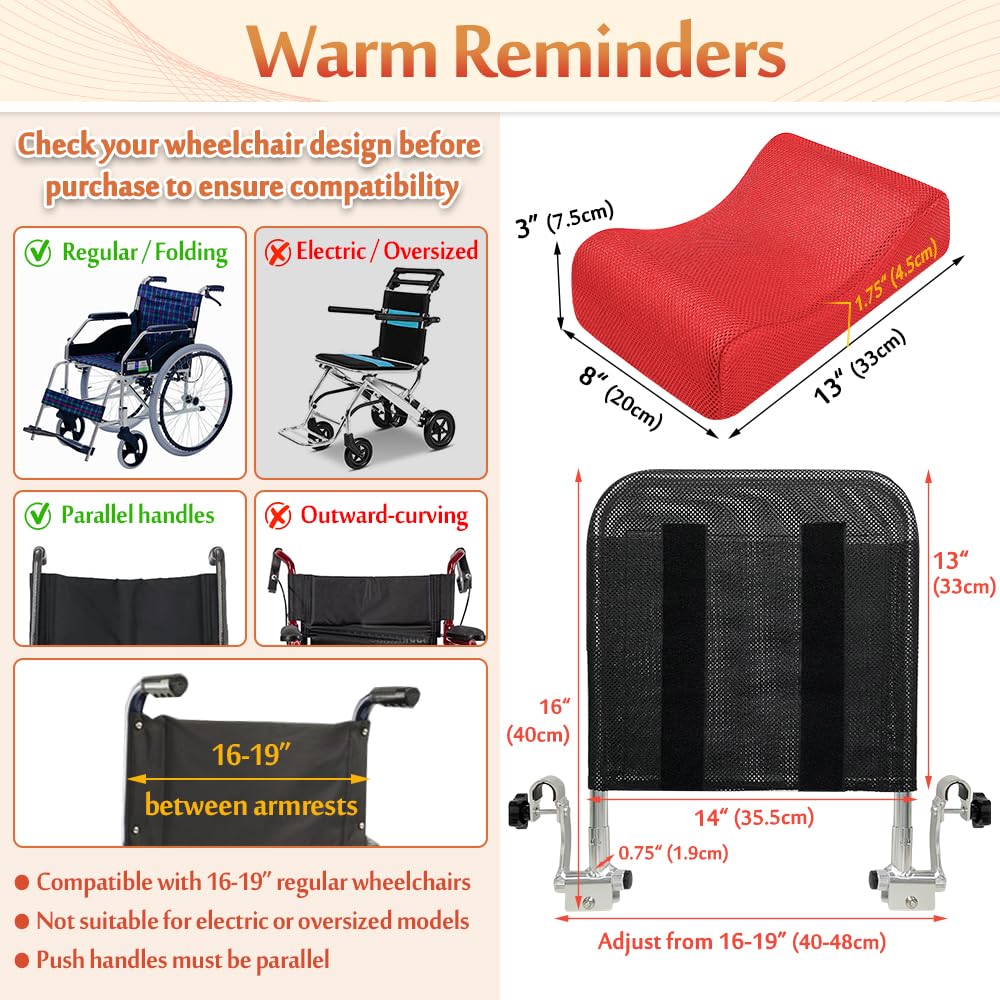 Soporte para cuello Reposacabezas silla de ruedas Acolchado de la cabeza Cojín portátil y ajustable para 16-20” Adultos viaje sillas de ruedas de universal Accesorios (rojo)