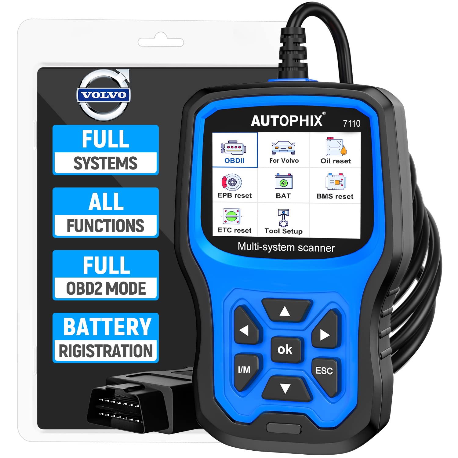 AUTOPHIX7110 Full Systems Diagnostic Scan Tool Car Code Reader Full Function OBD2 Scanner with Oil EPB ABS SRS SAS TMPS BAT BAS Fuel Pump Battery Registration Tool Fit for All Volvo After 1996