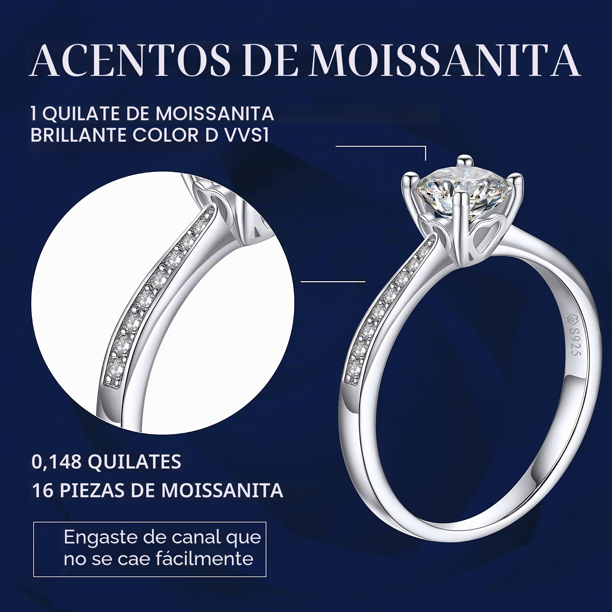 MomentWish Anillo de Compromiso, Moissanita Diamante Anillo Mujer Promesa con Certificato Gra Plata/Oro Rosa de Ley 925 Regalo para El Dia De La Madre Aniversario de Bodas