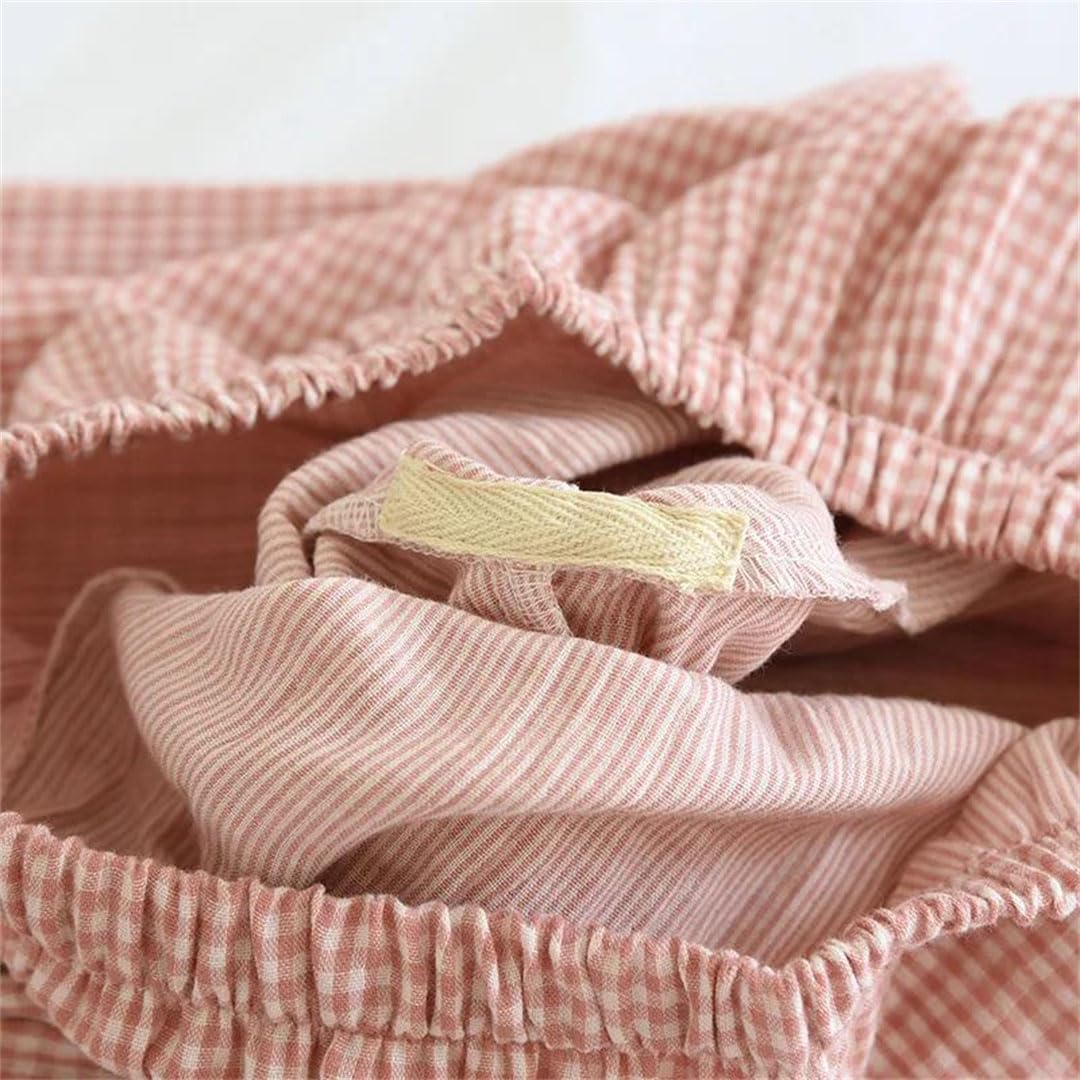 Conjunto de pijama de gasa para mujer, pantalones de manga larga a cuadros, ropa de casa de dos piezas