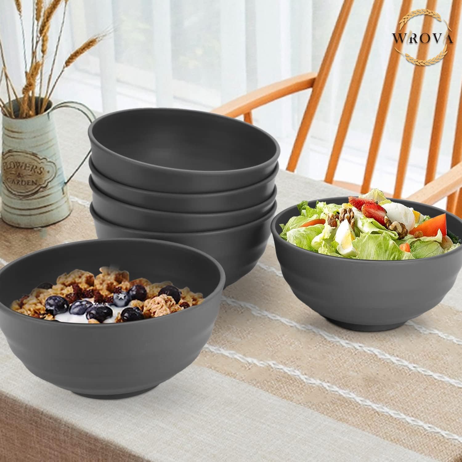 Wheat Straw Bowls Set 60 OZ Unbreakable Large Cereal Bowls Set of 6 Microwave and Dishwasher Safe Bowls Big Bowls for Apartment and Dorm BPA Free Soup Bowl for Serving Oatmeal and Salad (Deep Gray) - Image 7
