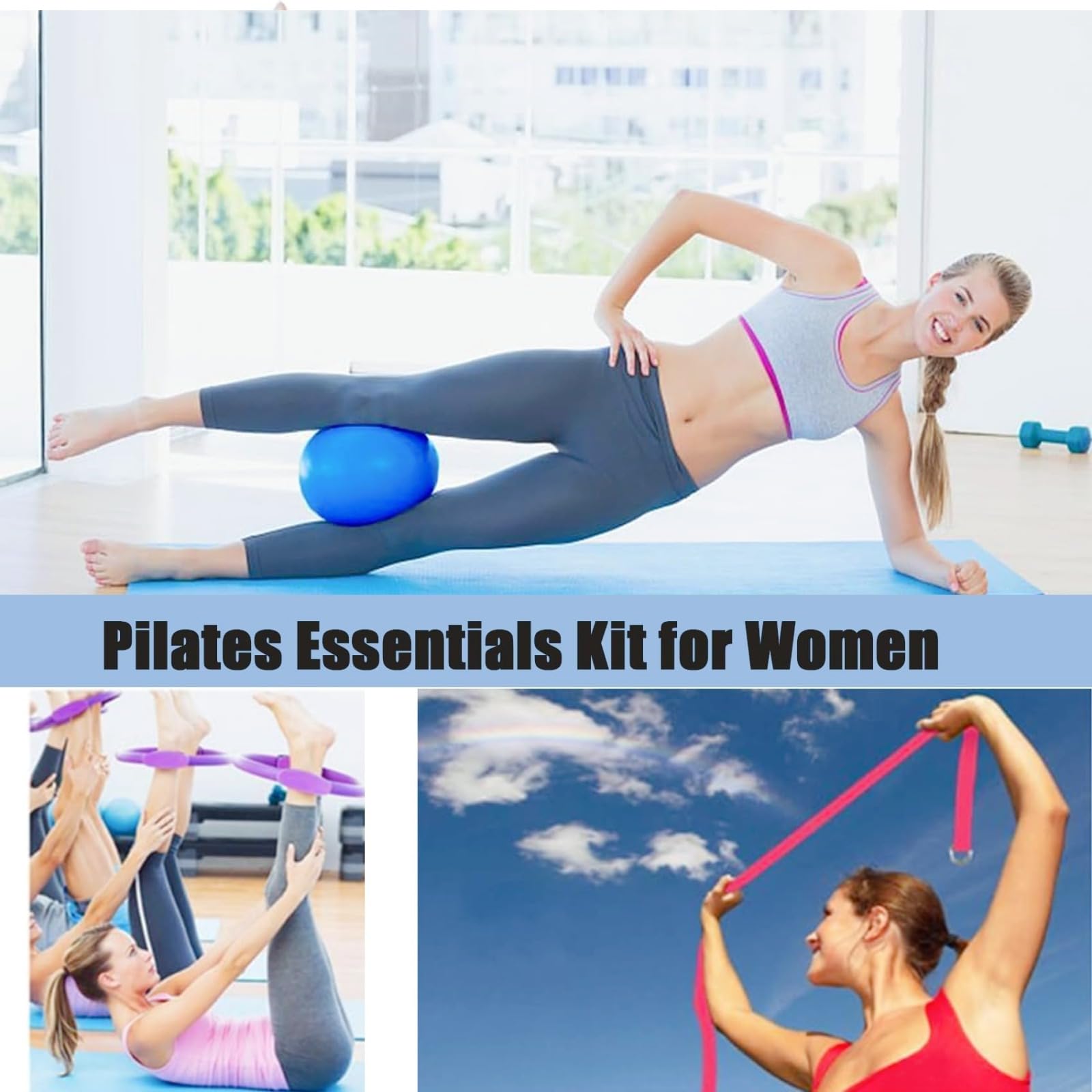 Générique Ensemble Pilates Yoga 11 Pièces — Kit Pilates Maison, Kits de Yoga et Pilates, Pilates Accessoires, Bande de Résistance pour Pilates, Anneaux de Pilates pour Jambes, Bras et Cuisses