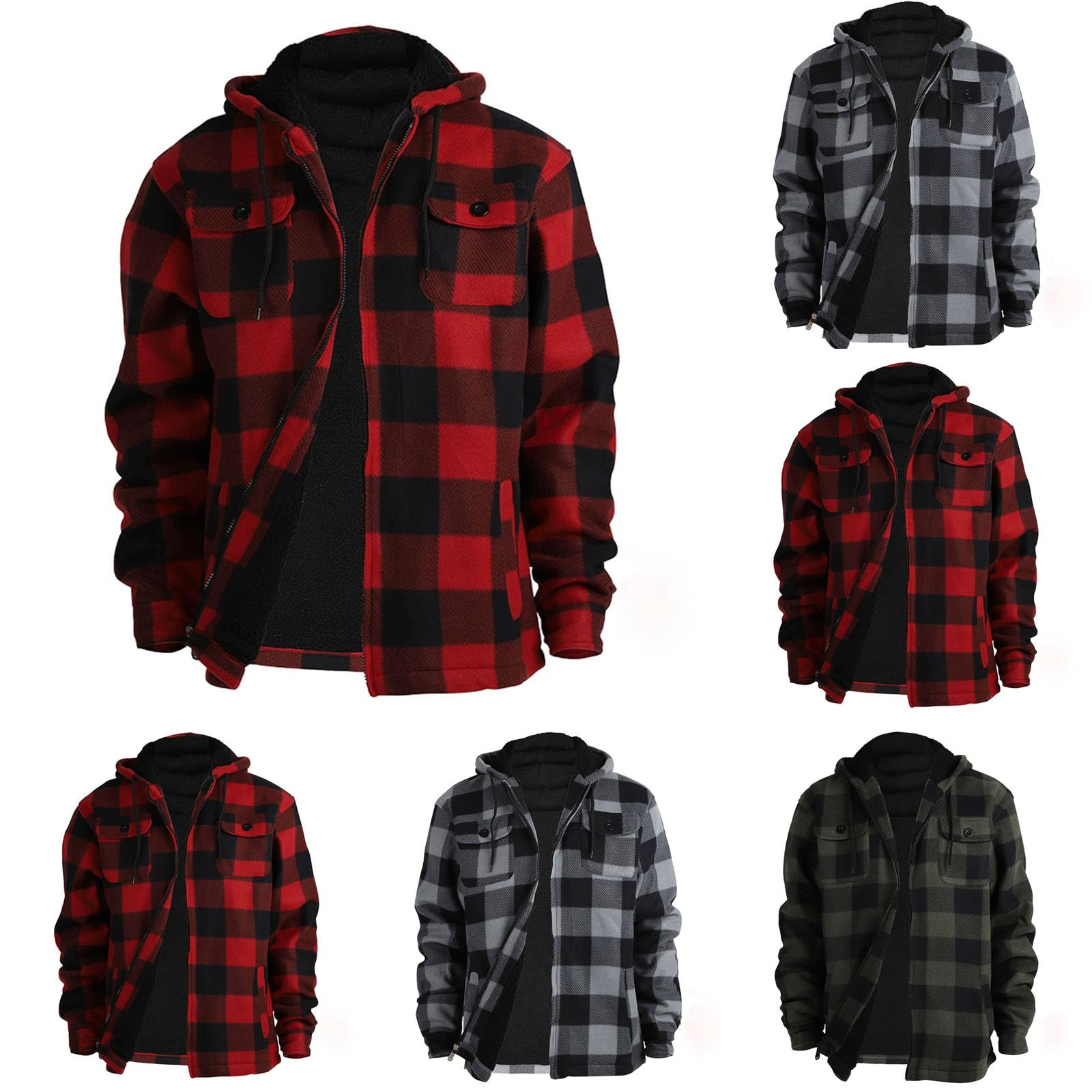 Chaqueta de leñador para hombre, chaqueta de camisa gruesa a cuadros con cremallera, forro de felpa, sudadera con capucha, sudadera de invierno, sudadera con capucha, chaqueta de invierno