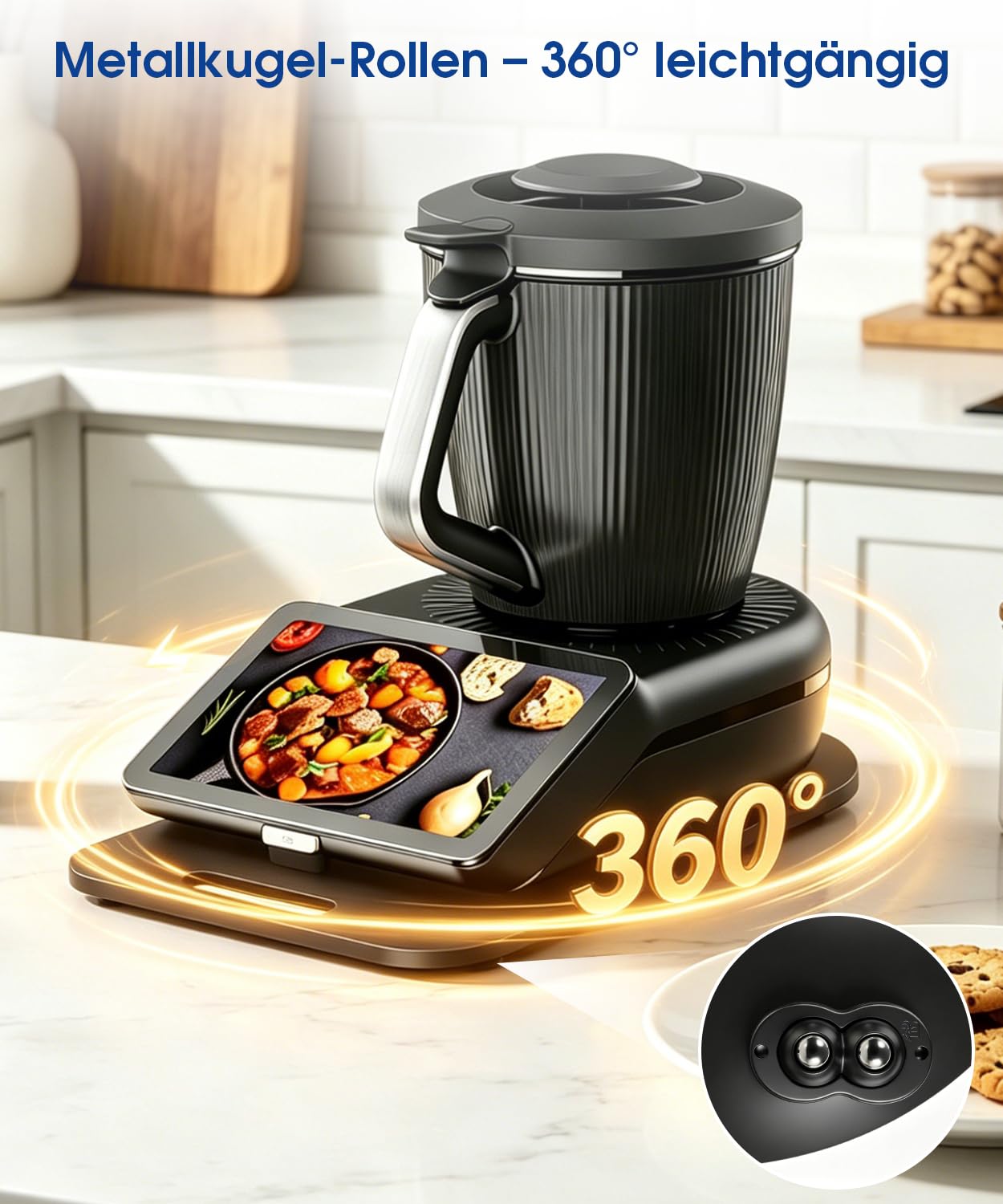 BOYUNSHI Planche coulissante pour Thermomix TM7 avec protection d'écran en silicone, 3ème génération, plaque acrylique avec roulettes métalliques à 360°, antidérapante, stable, facile à nettoyer
