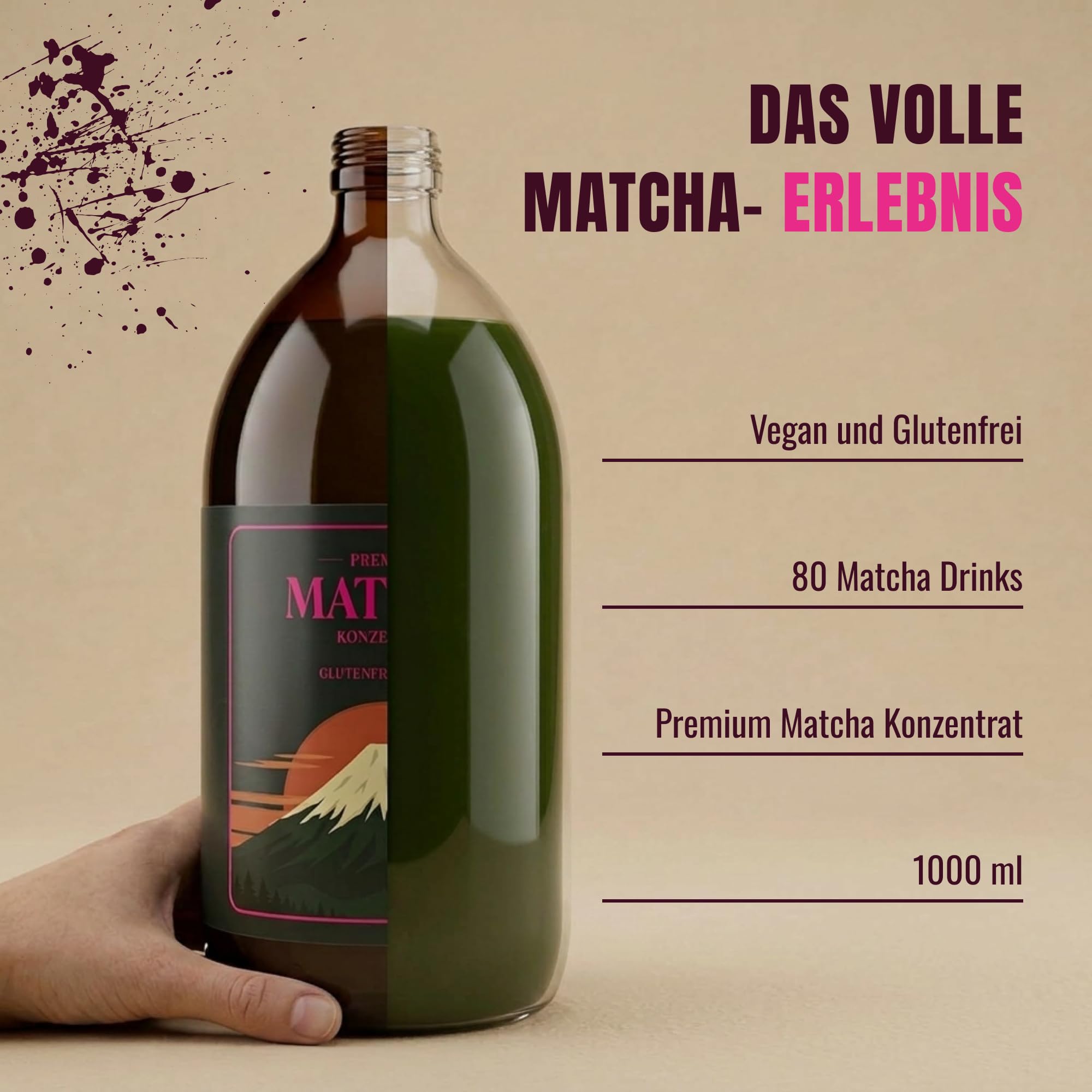 Rowdy - Matcha Konzentrat 1L mit Dosierpumpe I Matcha Latte fertig in 10 Sekunden | ~80 Portionen | Für Matcha Latte, Iced Matcha & Smoothies | Vegan Grüntee Getränkekonzentrat I sofort trinkfertig