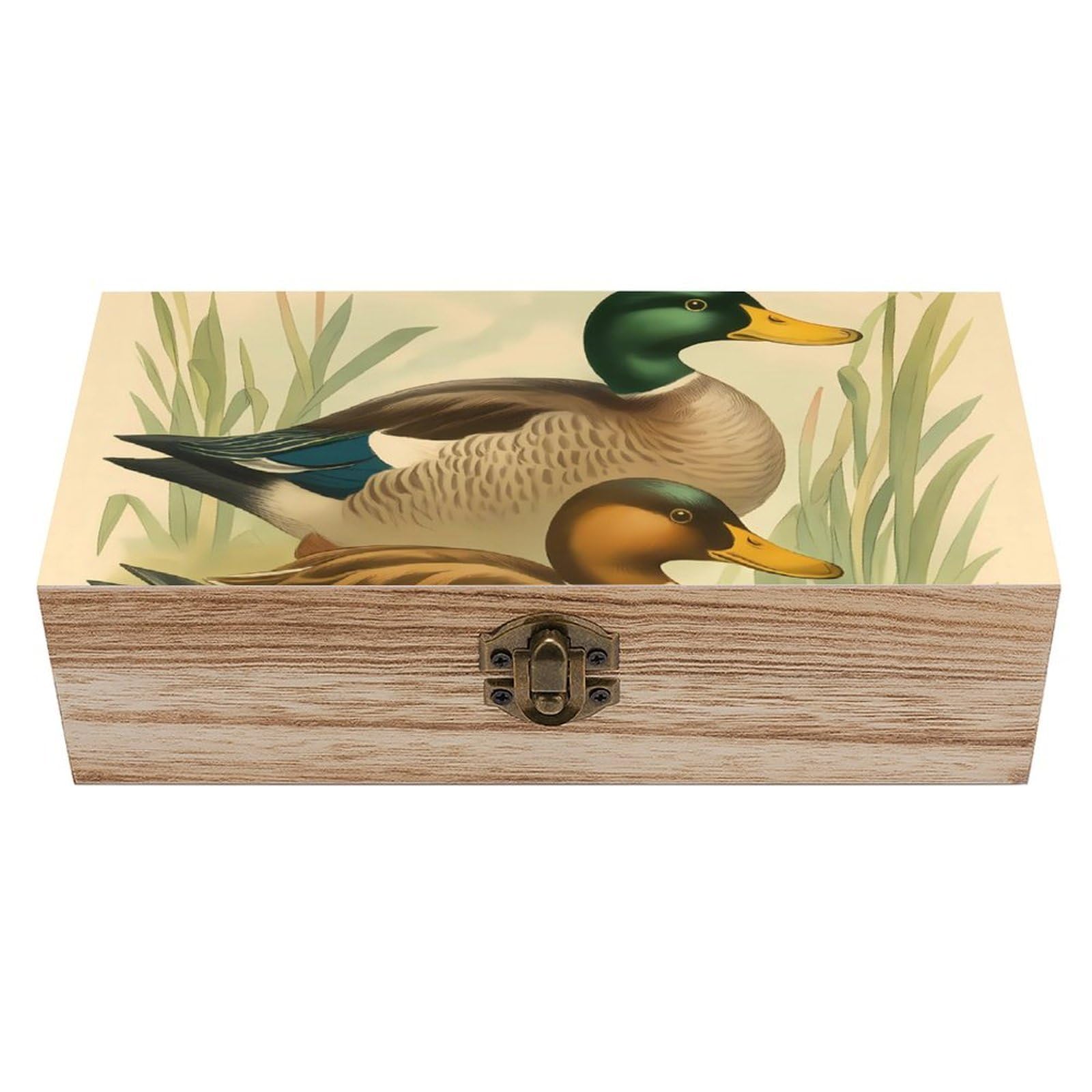 HLBSDM Rustic Mallard Ducks Retro Wooden Storage Box Jewelry Art Gift Boxs Decorative Keepsake Boxes