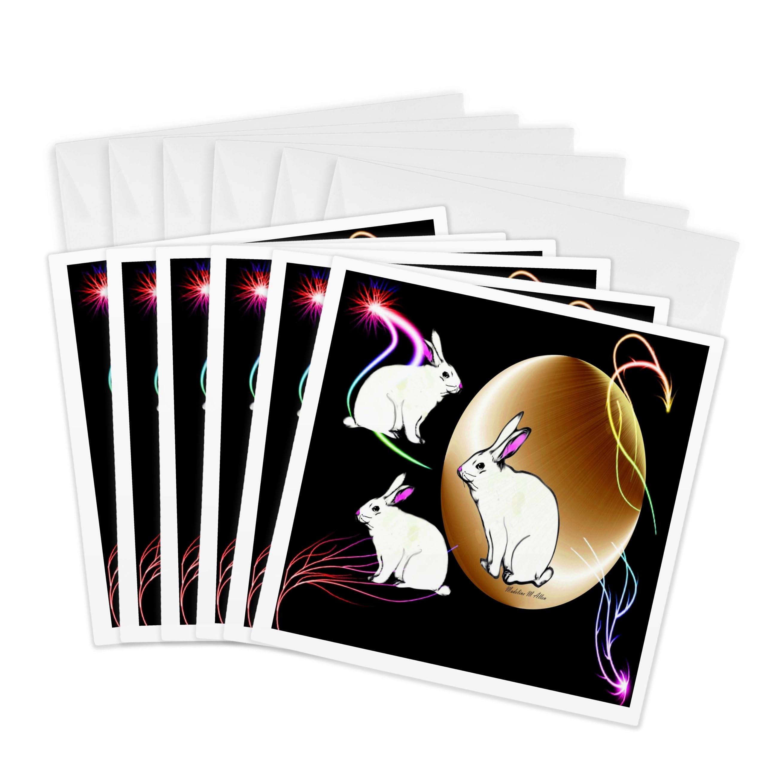 3Drose Celebrations - New Year Flares -Hare - Greeting Cards, 6 by 6-inches, Set of 6 (gc_6529_1)