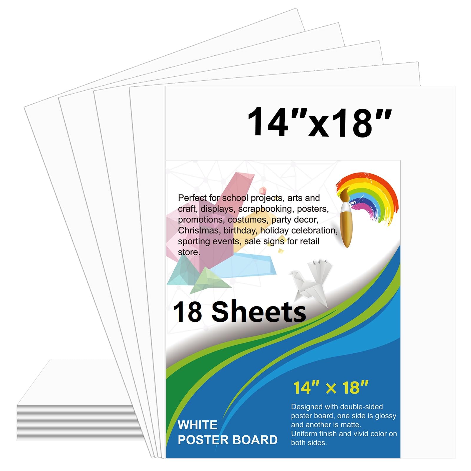 18 Pcs White Poster Board Paper 14x18, ROOKEA Blank Graphic Display Vision Boards Bulk for School Arts Classroom Crafts Projects Presentations Drawing Scrapbooking